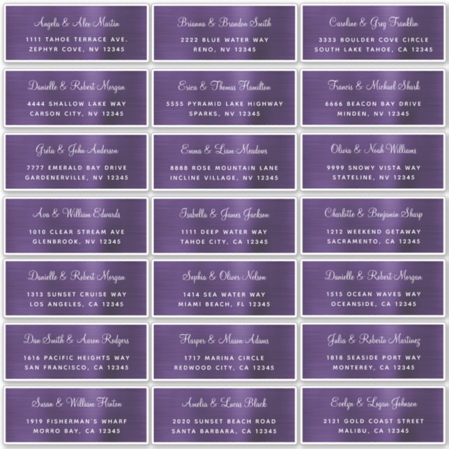 Dunkle Violette individuelle Hochzeitadressen-Labe Aufkleber (Vorderseite)