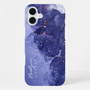 Dunkle Violette Wasserfarbe Tinte Glitter Anpassba iPhone 16 Plus Hülle