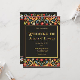 Dunkle Volkskunst Hochzeitseinladung, Goldschrift Einladung