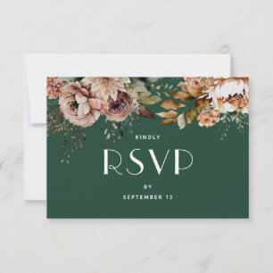 Dunkle Waldgrüne Florale Hochzeit Botanisch RSVP Karte