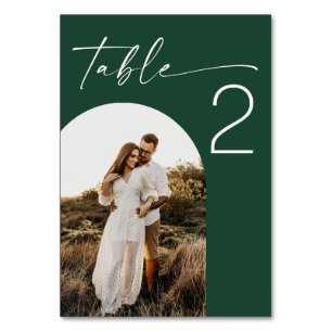 Dunkle Waldgrüne Hochzeit Moderne Schriftfoto Tischnummer