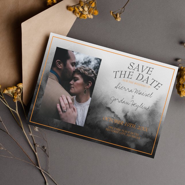 Dunkle Wasserfarbe Schwarzes Orange Halloween Goth Save The Date (Von Creator hochgeladen)