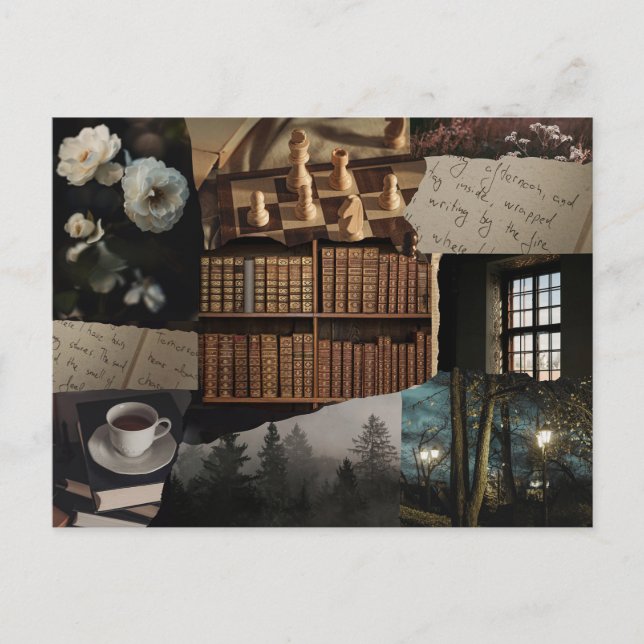 Dunkle / weiche Akademiker-Scrapbook-Collage Postkarte (Vorderseite)