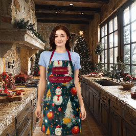 Dunkle Weihnachten mit Schneemännern, Bäumen und O Schürze