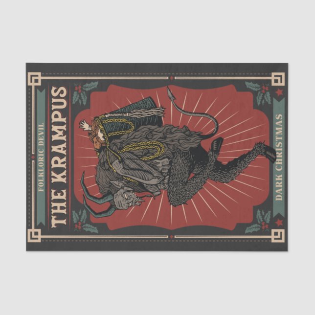 Dunkle Weihnachts Folklorischer Teufel Krampusbeut Seidenpapier (Vorderseite)