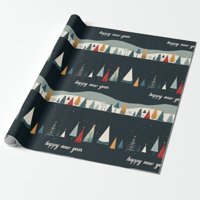 Dunkle Weihnachtsbaummuster-Papier Geschenkpapier (Ungerollt)