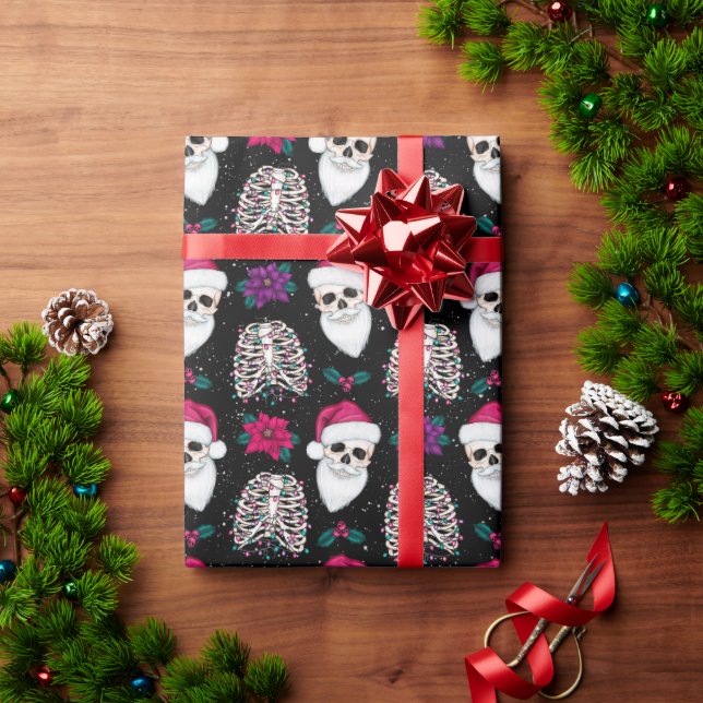 Dunkle Weihnachtsmannmütze Skeleton Weihnachtsgesc Geschenkpapier (Feiertagsgeschenk)