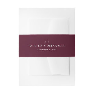 Dunkle Wein-Minimalist-Hochzeit   Reicher Burgunde Einladungsbanderole