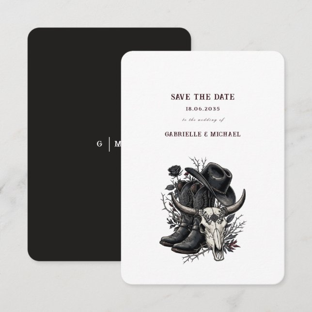 Dunkle Western Cowboy Gothic Einfache Save-The-Dat Save The Date (Vorne/Hinten)