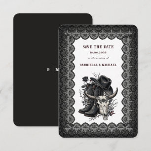 Dunkle Western Cowboy Gothic Spitze Save The Date