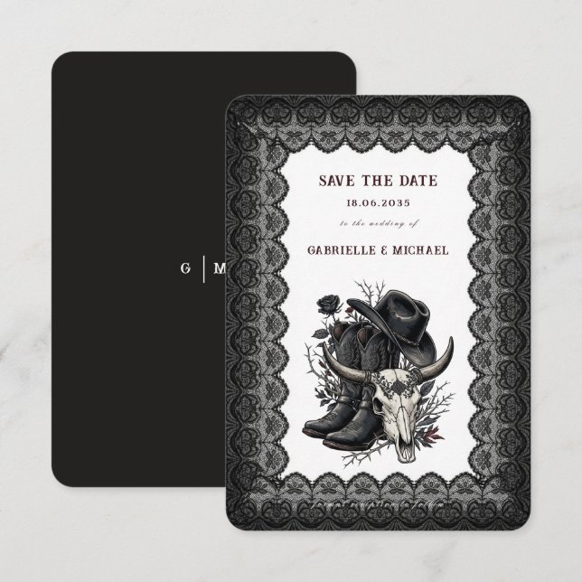 Dunkle Western Cowboy-Gotische Spitze Save-the-Dat Save The Date (Vorne/Hinten)