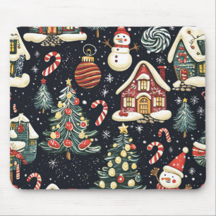Dunkle Winterhäuschen Roter Schneemann Süßigkeiten Mousepad