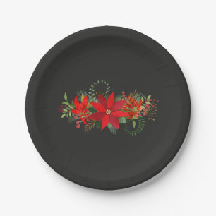 Dunkle Winterhochzeit Rote Poinsettie-Feier Pappteller