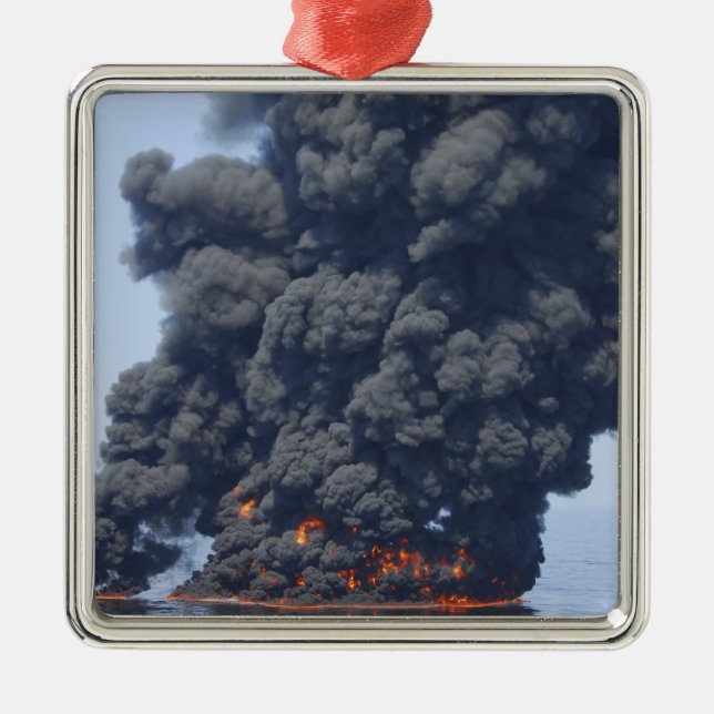 Dunkle Wolken von Rauch und Feuer tauchen auf 2 Ornament Aus Metall (Vorne)