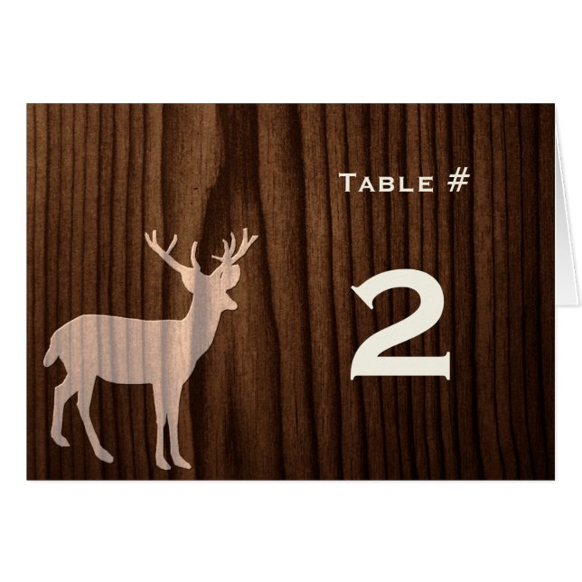 Dunkle Wood Deer Wedding Reception Tischnummer (Vorderseite (Horizontal))