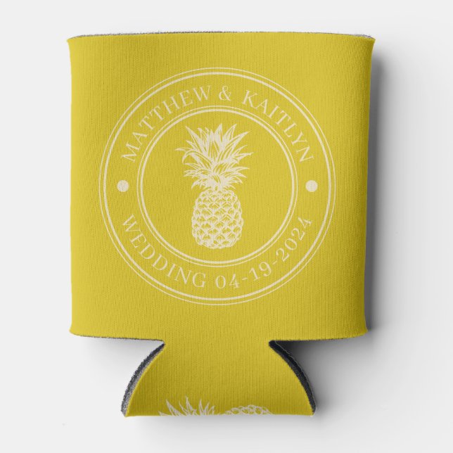 Dunkle Zitronen-Ananas-Hochzeits-Krone & Namen Dosenkühler (Vorderseite)