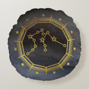 Dunkle Zodiac-Astrologie: Aquarius Black & Gold Rundes Kissen