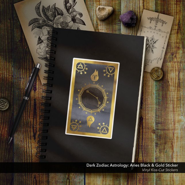 Dunkle Zodiac-Astrologie: Äries Black & Gold Aufkleber (Dark Zodiac Astrology: Aries Black & Gold Sticker - Vinyl Kiss-Cut Sticker)