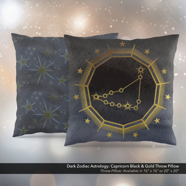 Dunkle Zodiac-Astrologie: Capricorn Black & Gold Kissen (Dark Zodiac Astrology: Capricorn Black & Gold Square Throw Pillow)