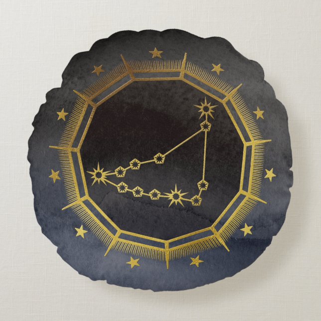 Dunkle Zodiac-Astrologie: Capricorn Black & Gold Rundes Kissen (Vorderseite)