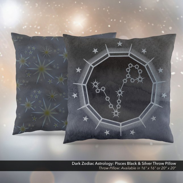 Dunkle Zodiac-Astrologie: Fische schwarz & silber Kissen (Dark Zodiac Astrology: Pisces Black & Silver Square Throw Pillow)