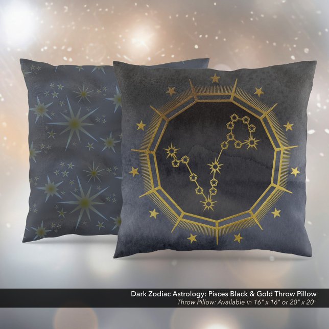 Dunkle Zodiac-Astrologie: Fische schwarz und Gold Kissen (Dark Zodiac Astrology: Pisces Black & Gold Square Throw Pillow)
