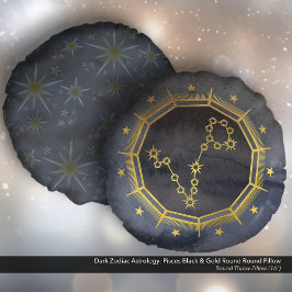 Dunkle Zodiac-Astrologie: Fische schwarz und Gold Rundes Kissen