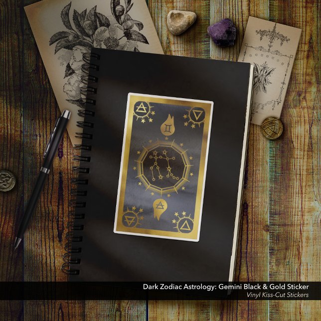Dunkle Zodiac-Astrologie: Gemini Black & Gold Aufkleber (Dark Zodiac Astrology: Gemini Black & Gold Sticker - Vinyl Kiss-Cut)