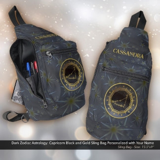 Dunkle Zodiac-Astrologie: Goldname von Capricorn Crossbody Bag