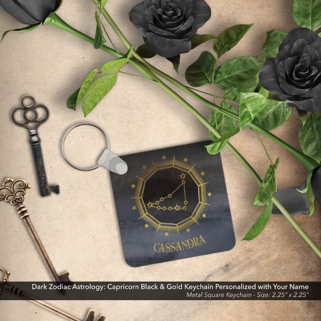 Dunkle Zodiac-Astrologie: Goldname von Capricorn Schlüsselanhänger (Dark Zodiac Astrology: Capricorn Black & Gold Keychain Personalized with Your Name)
