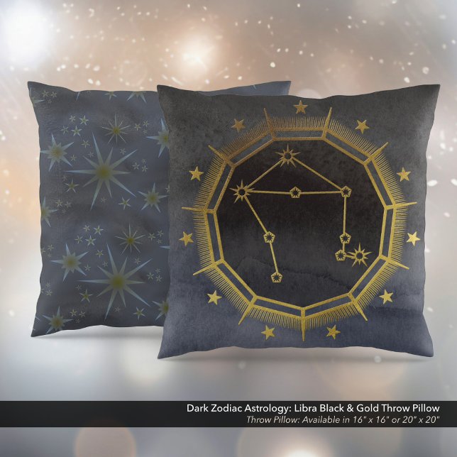 Dunkle Zodiac-Astrologie: Libra Black & Gold Kissen (Dark Zodiac Astrology: Libra Black & Gold Square Throw Pillow)