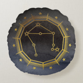 Dunkle Zodiac-Astrologie: Libra Black & Gold Rundes Kissen
