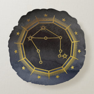Dunkle Zodiac-Astrologie: Libra Black & Gold Rundes Kissen