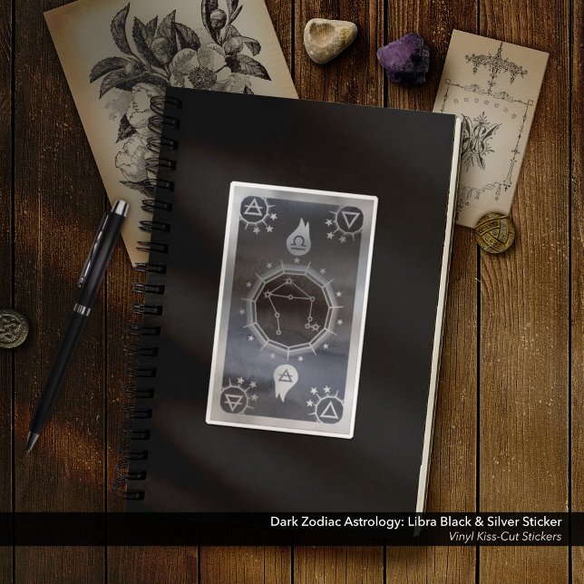 Dunkle Zodiac-Astrologie: Libra Black & Silver Aufkleber (Dark Zodiac Astrology: Libra Black & Silver Sticker - Vinyl Kiss-Cut Sticker)