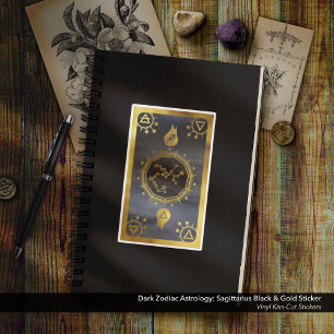 Dunkle Zodiac-Astrologie: Sagittarius Black & Gold Aufkleber