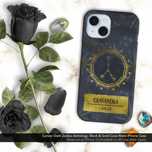 Dunkle Zodiac-Astrologie: Schwarz & Gold Case-Mate iPhone Hülle (Cancer Dark Zodiac & Astrology Black & Gold Case-Mate iPhone Case Personalized with Your Name)