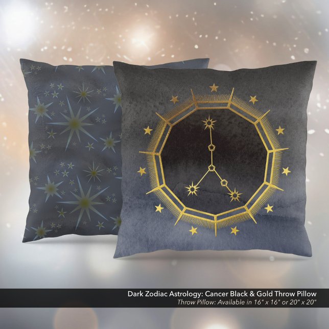 Dunkle Zodiac-Astrologie: Schwarzer Krebs und Gold Kissen (Dark Zodiac Astrology: Cancer Black & Gold Square Throw Pillow)