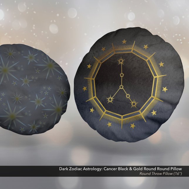 Dunkle Zodiac-Astrologie: Schwarzer Krebs und Gold Rundes Kissen (Dark Zodiac Astrology: Cancer Black & Gold Round Round Pillow - Size 16")