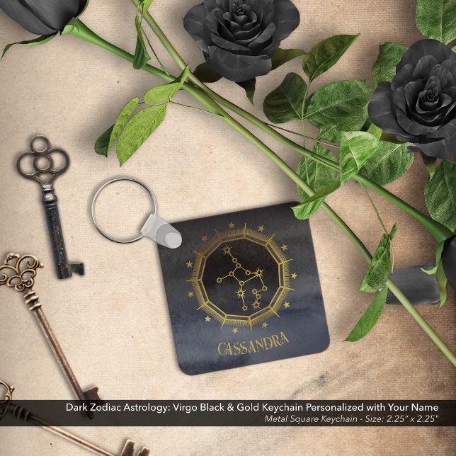 Dunkle Zodiac Astrologie: Virgo Black Gold Name Schlüsselanhänger (Dark Zodiac Astrology: Virgo Black & Gold Keychain Personalized with Your Name)