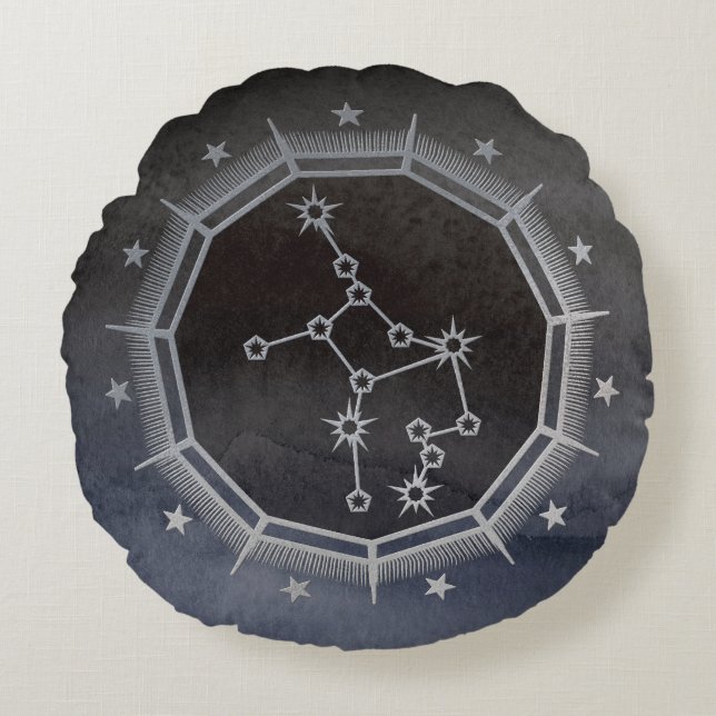 Dunkle Zodiac-Astrologie: Virgo Black & Silver Rundes Kissen (Vorderseite)