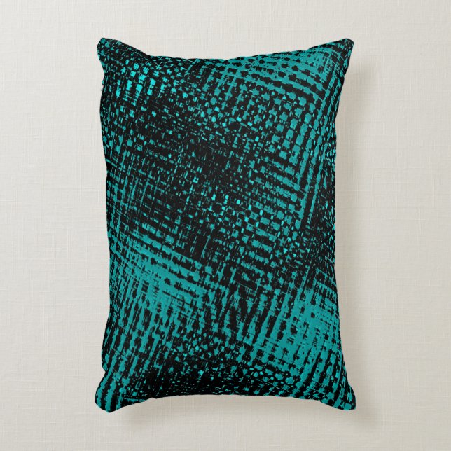 Dunkle zyangrüne Striche kreuzen wie eine Einbeulu Dekokissen (Vorderseite(Vertikal))