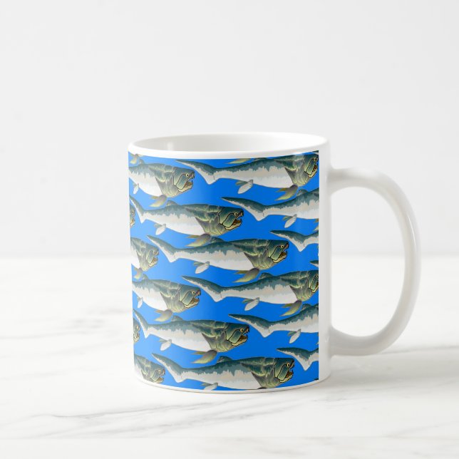 Dunkleosteus Muster im Blau Kaffeetasse (Rechts)