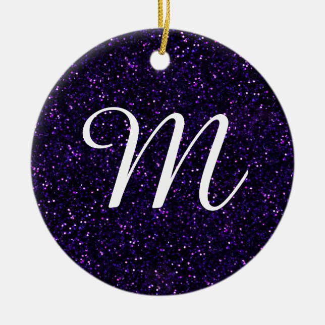 Dunkler Amethyst Lila Glitzer Keramik Ornament (Vorne)
