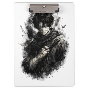 Dunkler Anime-Krieger mit verbundenen Ninja-Grunge Klemmbrett