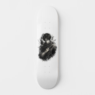 Dunkler Anime-Krieger mit verbundenen Ninja-Grunge Skateboard