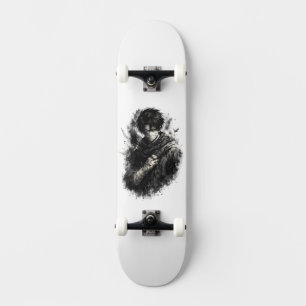 Dunkler Anime-Krieger mit verbundenen Ninja-Grunge Skateboard