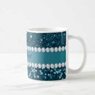 Dunkler aquamariner blauer Imitat-Glitzer und Kaffeetasse
