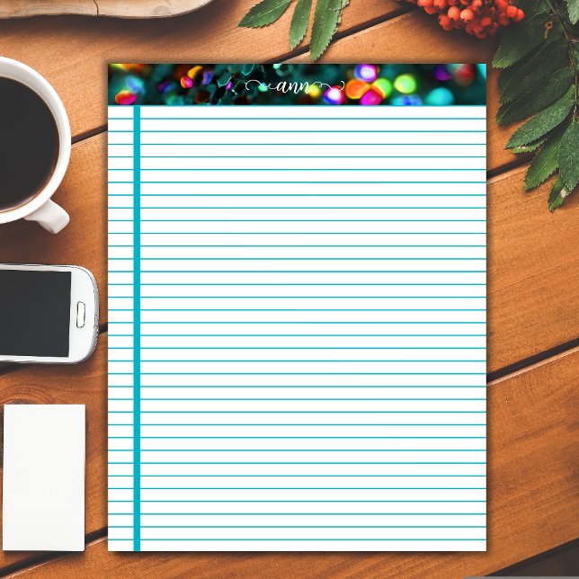 Dunkler Aquamariner Glitzer Personalisiert Liniert Notizblock (Von Creator hochgeladen)