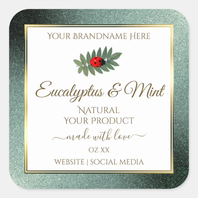 Dunkler Aquamariner Glitzer Weißmarken Ladybug Quadratischer Aufkleber (Vorderseite)