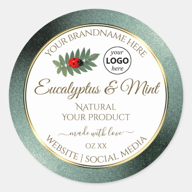 Dunkler Aquamariner Glitzer, White Product Label L Runder Aufkleber (Vorderseite)